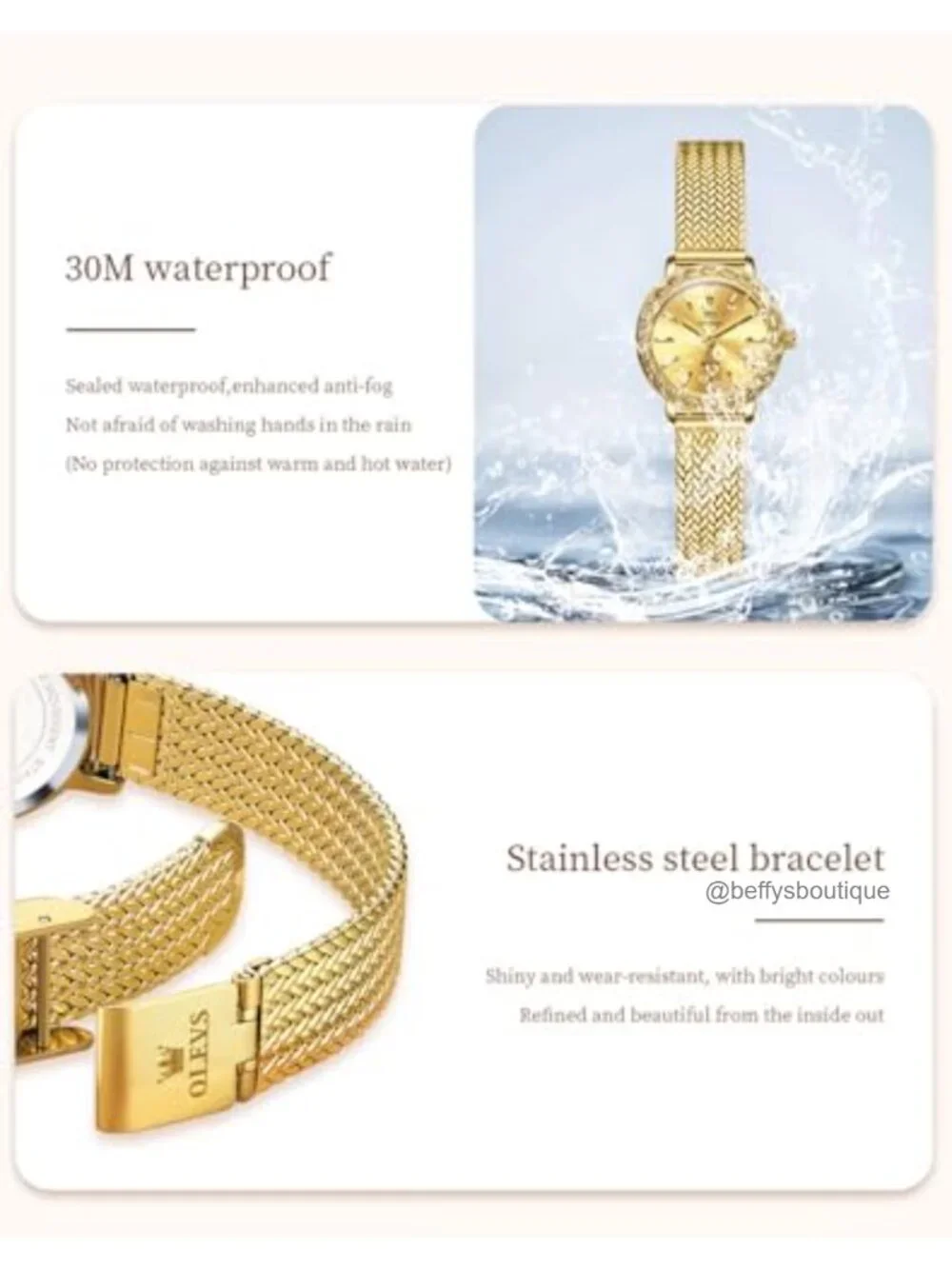 Women's Diamond Fashion Dress Watch with Date Gold Stainless Steel Bracelet